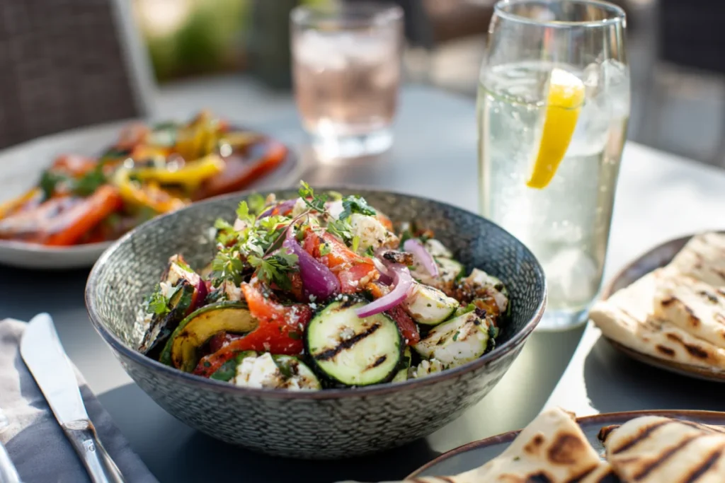 Make This 3 Ingredient Mediterranean Salad Tonight 23 Seasonal Mediterranean salad serving with grilled sides