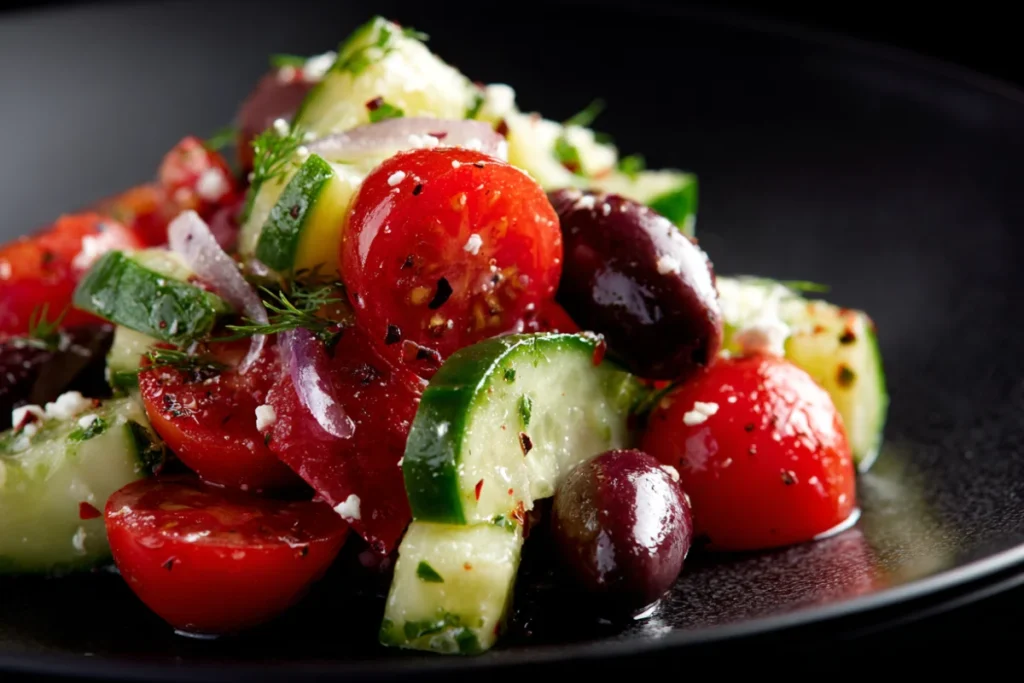 Make This 3 Ingredient Mediterranean Salad Tonight 19 Mediterranean salad with cucumber, tomato, and olives