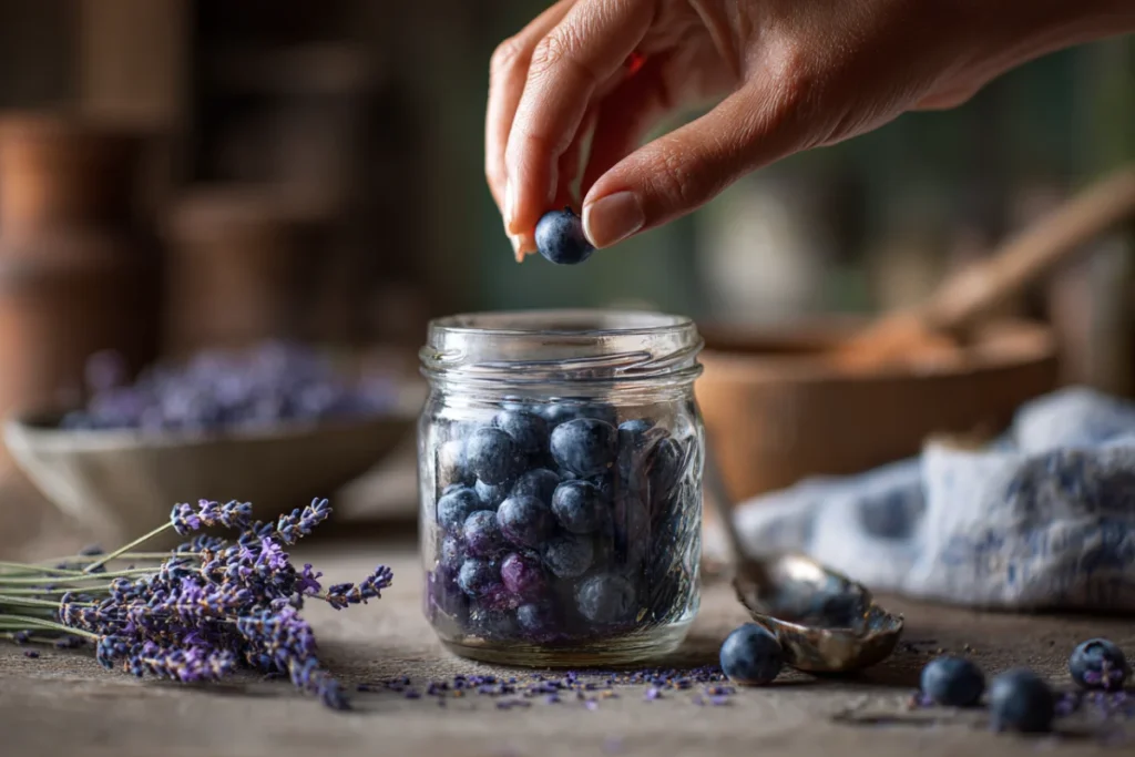 Blueberry Lavender Infused Water for Relaxation and Calm 13 Muddling blueberries to release color and flavor