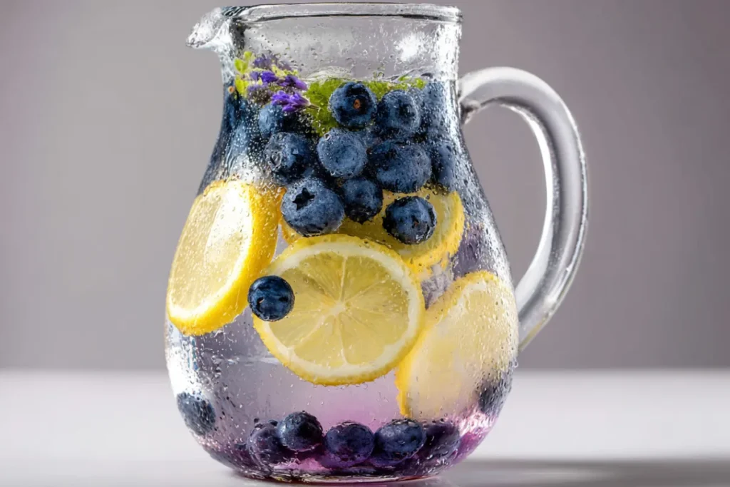 Blueberry Lavender Infused Water for Relaxation and Calm 14 Pitcher of infused water chilling in fridge