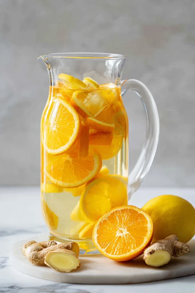 Citrus Ginger Infused Water: Boost Immunity Naturally 12 Glass pitcher of orange ginger