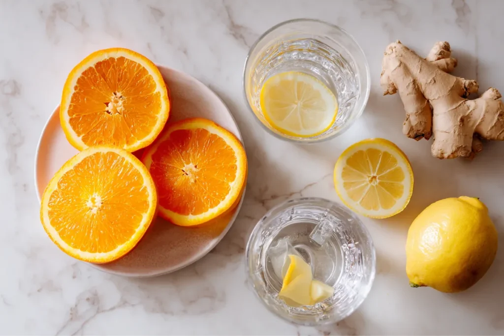 Citrus Ginger Infused Water: Boost Immunity Naturally 14 Flat lay of citrus and ginger ingredients