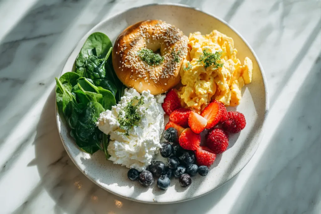 Cottage Cheese Bagels (3 Ingredients): The Best High-Protein Breakfast You’ll Ever Bake 21 Balanced breakfast plate with cottage cheese bagel