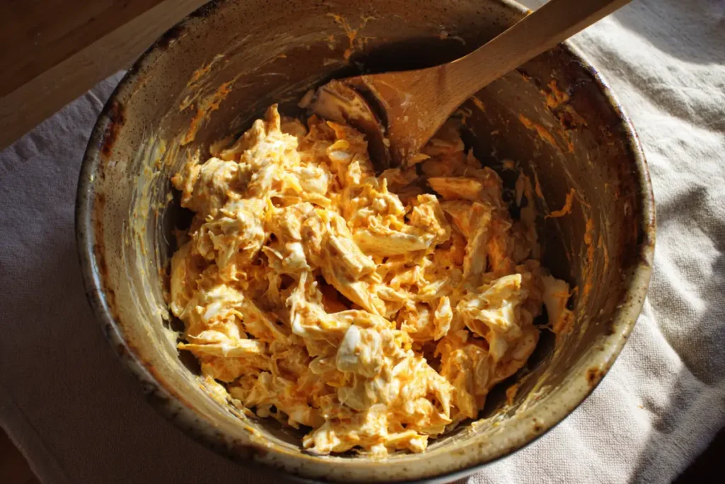 Why Cottage Cheese Buffalo Chicken Dip Is a Must-Try 21 Buffalo chicken dip garnished with green onions and served with veggies and chips