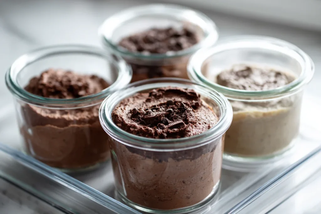 The Best Cottage Cheese Chocolate Mousse in 10 Minutes 29 Cottage cheese chocolate mousse stored in glass containers