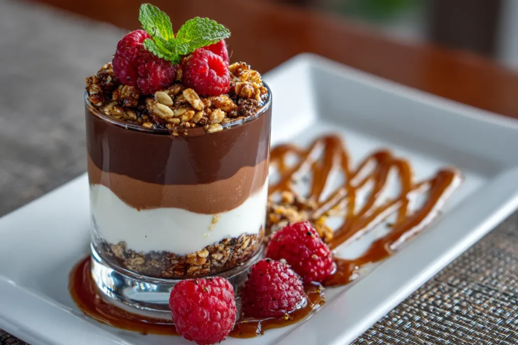 The Best Cottage Cheese Chocolate Mousse in 10 Minutes 18 Cottage cheese mousse layered in a parfait glass with toppings