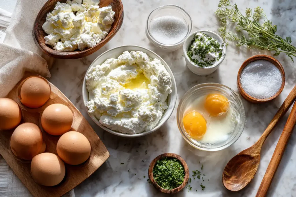 Make Cottage Cheese Cloud Bread Your Go-To Healthy Bread 13 Ingredients for cottage cheese cloud bread laid out on a countertop
