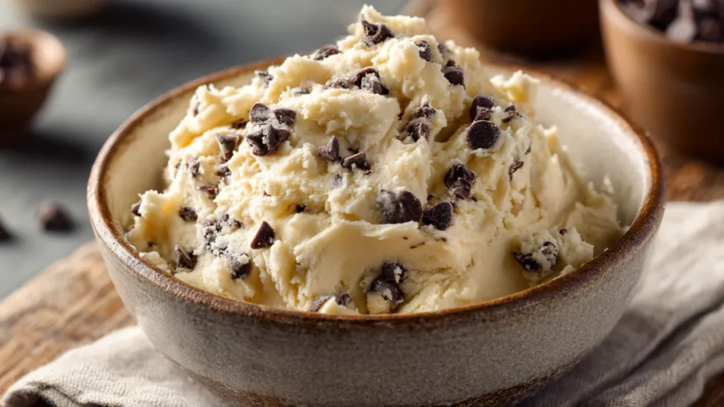 Cottage cheese cookie dough with chocolate chips in a bowl