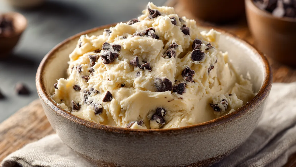Cottage cheese cookie dough with chocolate chips in a bowl