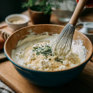 Almond flour and seasonings added to blended mixture