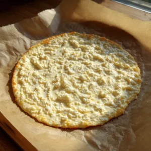 Spreading cottage cheese crust batter on parchment