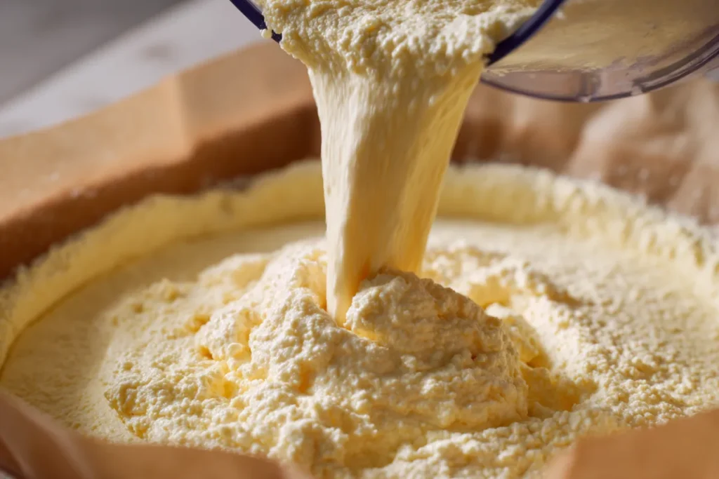 Cottage Cheese Pizza Crust Recipe – Quick, Healthy & Easy 25 Blended cottage cheese batter being poured onto tray
