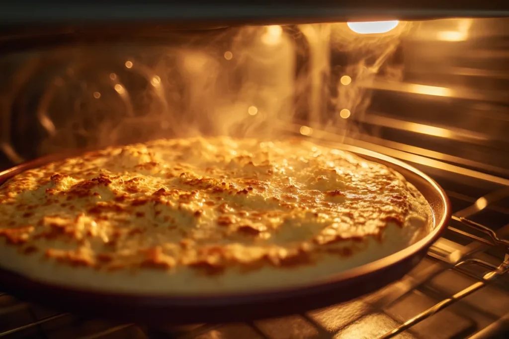 Cottage Cheese Pizza Crust Recipe – Quick, Healthy & Easy 27 Cottage cheese pizza crust baking in the oven