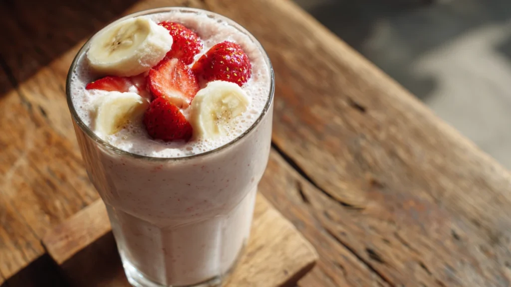 Cottage cheese smoothie with strawberries and banana