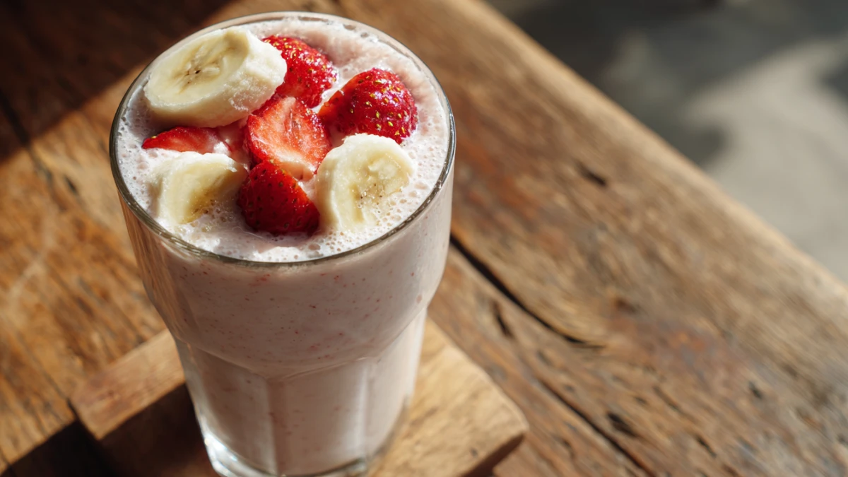 Cottage cheese smoothie with strawberries and banana