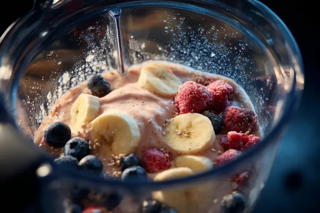 Start Your Day with a Cottage Cheese Smoothie Boost 18 Smoothie being blended until creamy