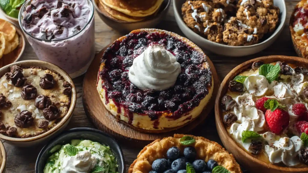 11 high protein cottage cheese recipes laid out on a wooden table