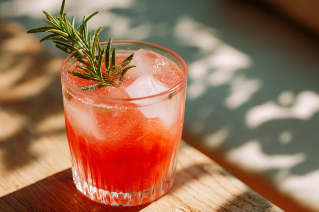 7 Easy Infused Water Recipes to Boost Energy & Glow 8 Watermelon rosemary infused water with sprig garnish