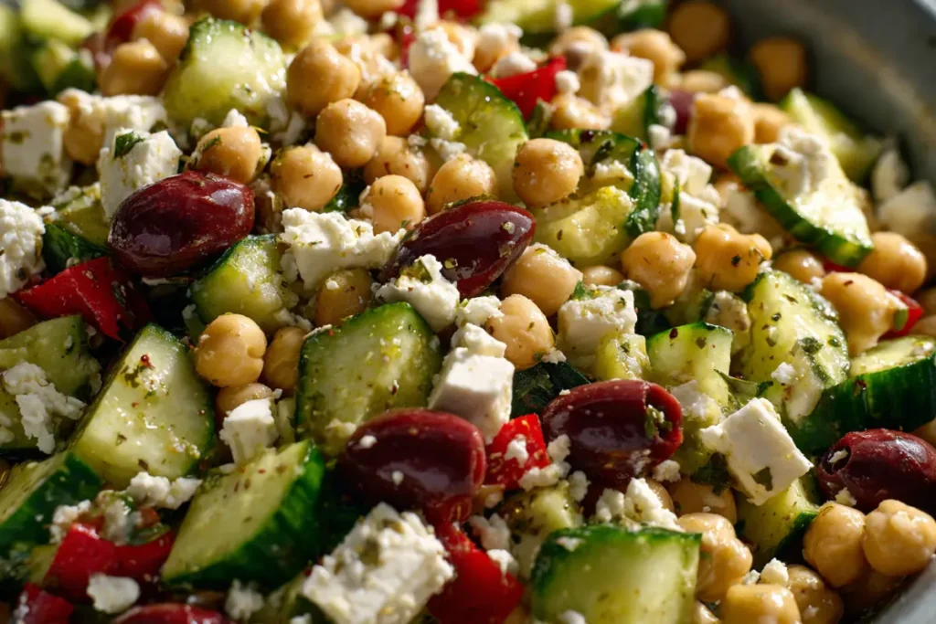 Mediterranean Chopped Salad Made Easy – Fresh, Crunchy, and So Satisfying 21 Close-up of tossed Mediterranean chopped salad with feta and vegetables