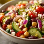 Close-up of Mediterranean Chopped Salad with feta and vinaigrette