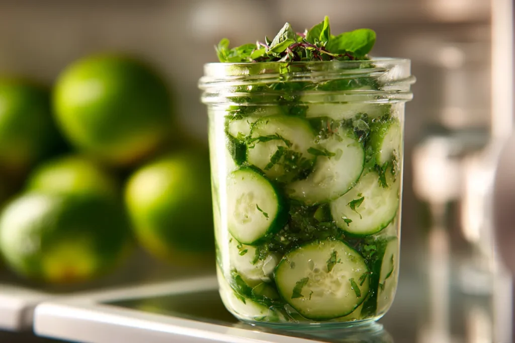 The Best Fresh Mediterranean Cucumber Salad Recipe in Just 10 Minutes 19 Mediterranean cucumber salad stored in fridge-safe glass container