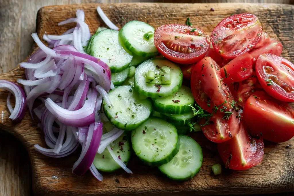 Mediterranean Cucumber Tomato Salad: The Best 10-Minute Summer Side 20 Chopped cucumbers and tomatoes for Mediterranean salad