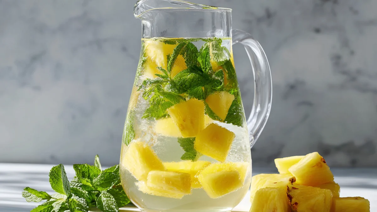 Pitcher of pineapple mint infused water