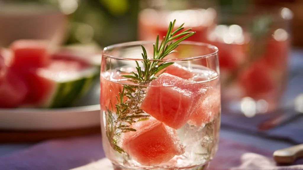 Glass of infused watermelon rosemary infused water
