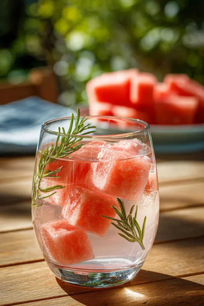 Ultimate Summer Watermelon Rosemary Infused Water Recipe 10 Glass of infused water with watermelon and rosemary