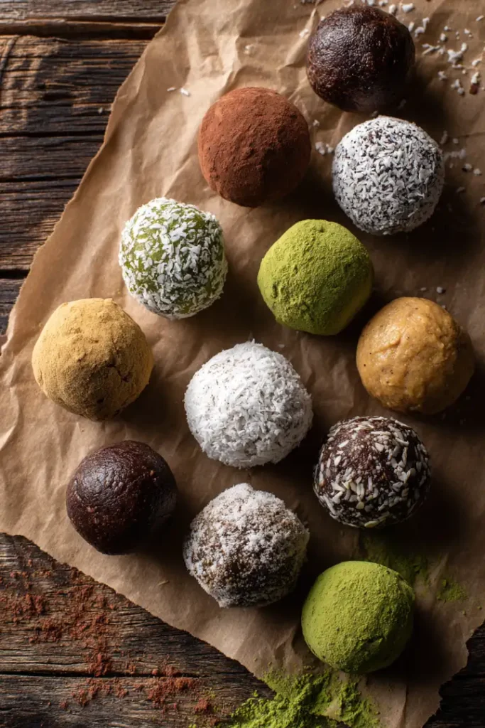 Assorted no bake protein balls in different flavors