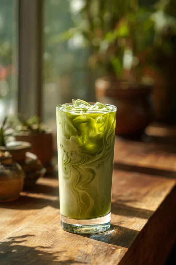 Make the Perfect Iced Matcha Latte Recipe at Home Today 13 Iced matcha latte recipe in a tall glass