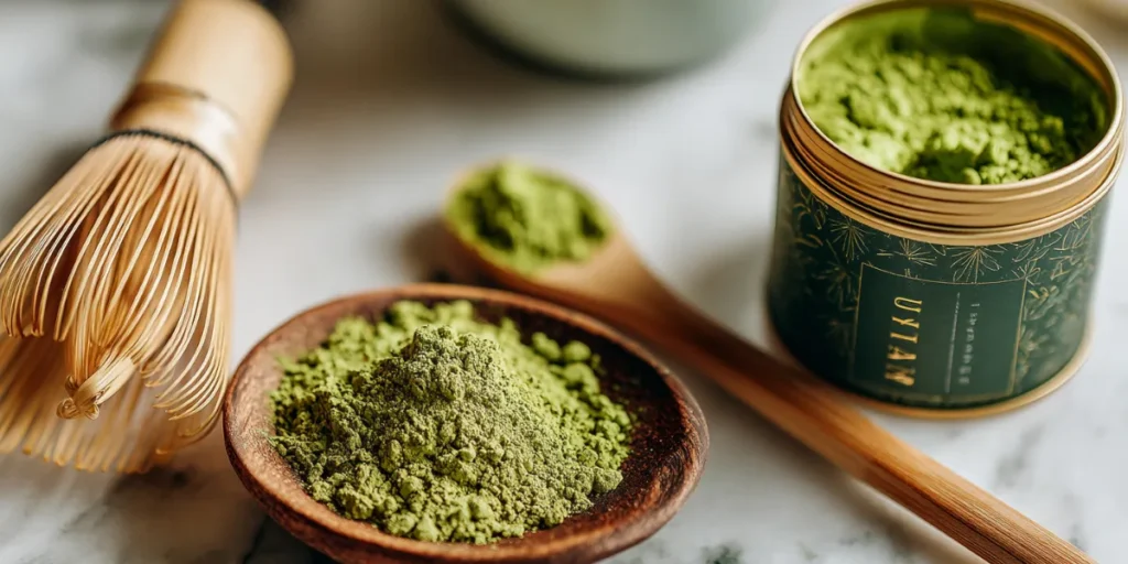 Make the Perfect Iced Matcha Latte Recipe at Home Today 14 Ceremonial matcha powder and whisk on countertop