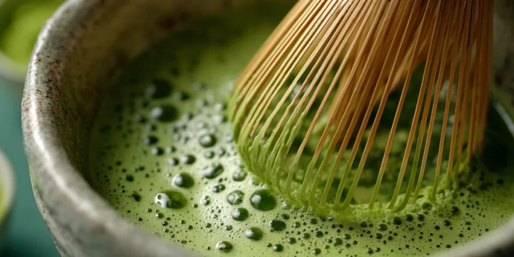 Make the Perfect Iced Matcha Latte Recipe at Home Today 16 Whisking matcha powder for iced latte preparation