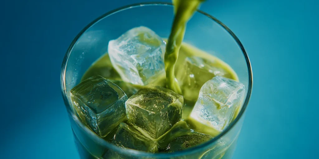 Make the Perfect Iced Matcha Latte Recipe at Home Today 17 Pouring matcha into iced milk for latte recipe