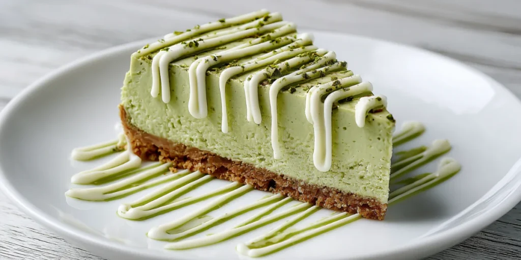 The Best Matcha Cake Recipe for a Fluffy & Easy Dessert 21 Creamy matcha cheesecake slice on plate