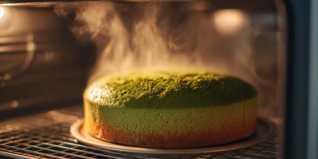 How to Bake Matcha Gateau Recipe Like a Pro at Home 18 Matcha gateau baking in the oven with a golden crust