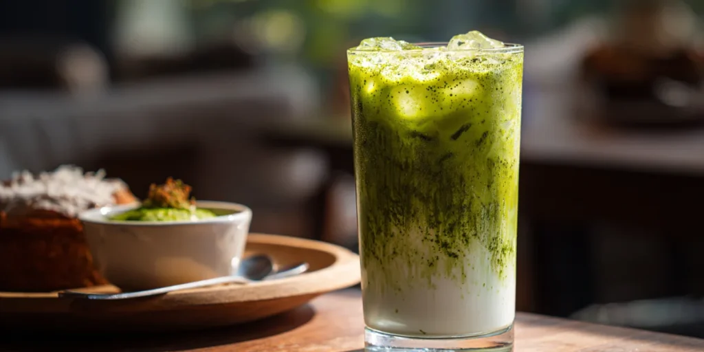 Matcha Recipes 7 Delicious Drinks & Desserts You Can Make at Home 4 Iced matcha latte recipe in a tall clear glass