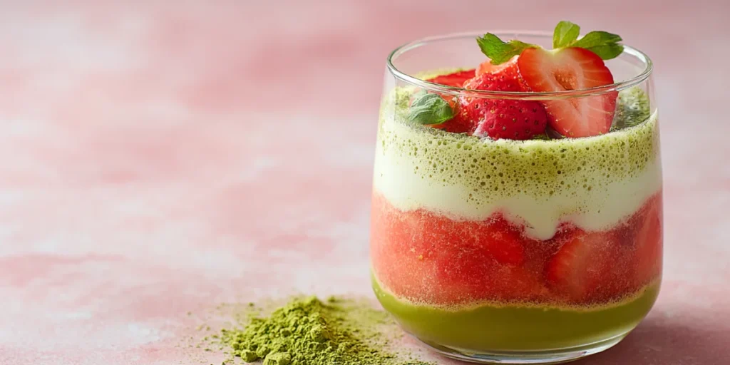 Matcha Recipes 7 Delicious Drinks & Desserts You Can Make at Home 8 Strawberry matcha drink layered with milk and tea