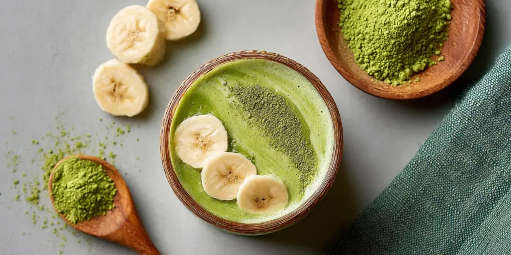 Powerful Matcha Smoothie Recipe to Start Your Day Right 23 Matcha smoothie with ingredients flat lay