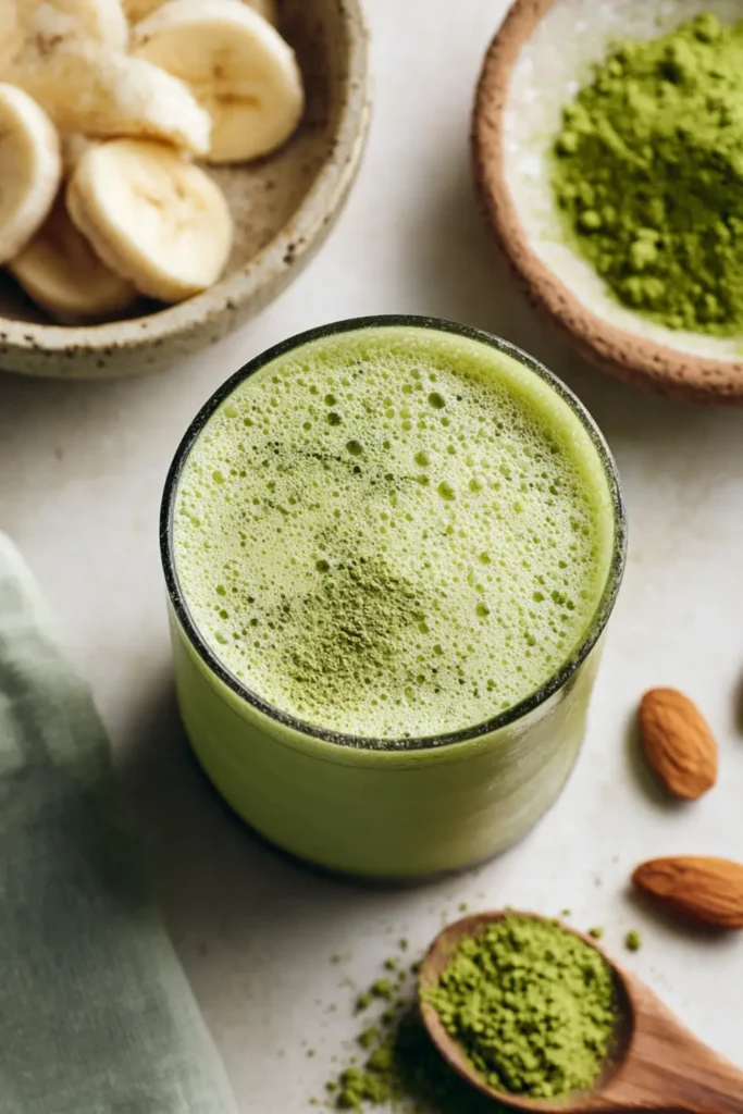 Powerful Matcha Smoothie Recipe to Start Your Day Right 24 Vibrant matcha smoothie flat lay for Pinterest