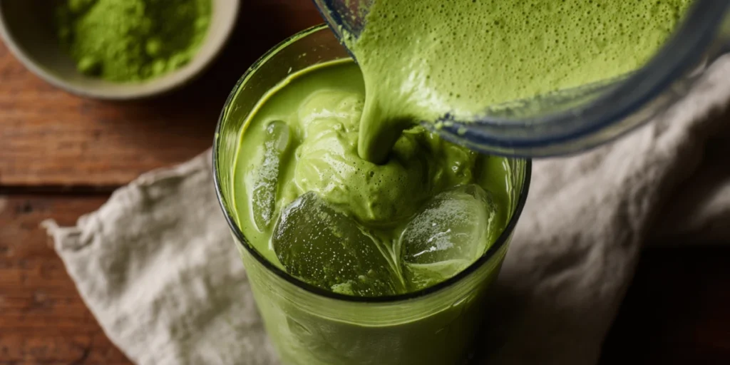 Powerful Matcha Smoothie Recipe to Start Your Day Right 16 Pouring freshly blended matcha smoothie