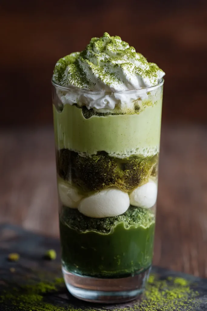 The Ultimate Matcha Tiramisu Recipe for Dessert Lovers 20 Layered matcha tiramisu in a glass for Pinterest