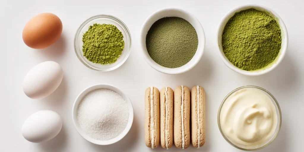 The Ultimate Matcha Tiramisu Recipe for Dessert Lovers 13 Flatlay of ingredients for making matcha tiramisu