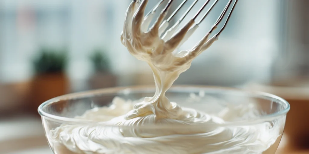 The Ultimate Matcha Tiramisu Recipe for Dessert Lovers 14 Whipping cream in bowl for mascarpone matcha filling