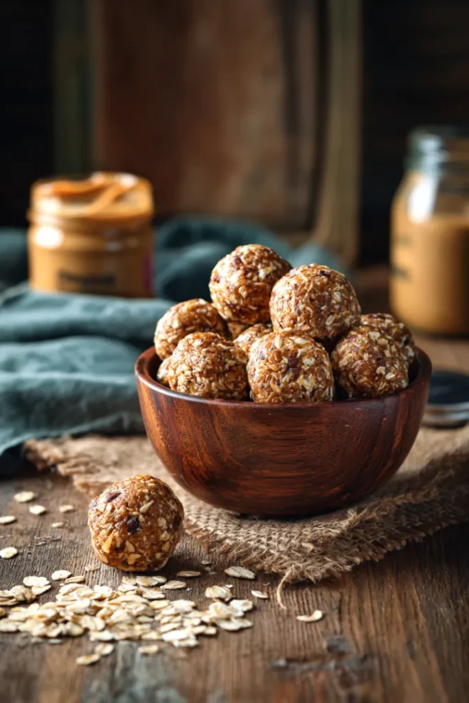 Bowl of no-bake peanut butter oatmeal balls