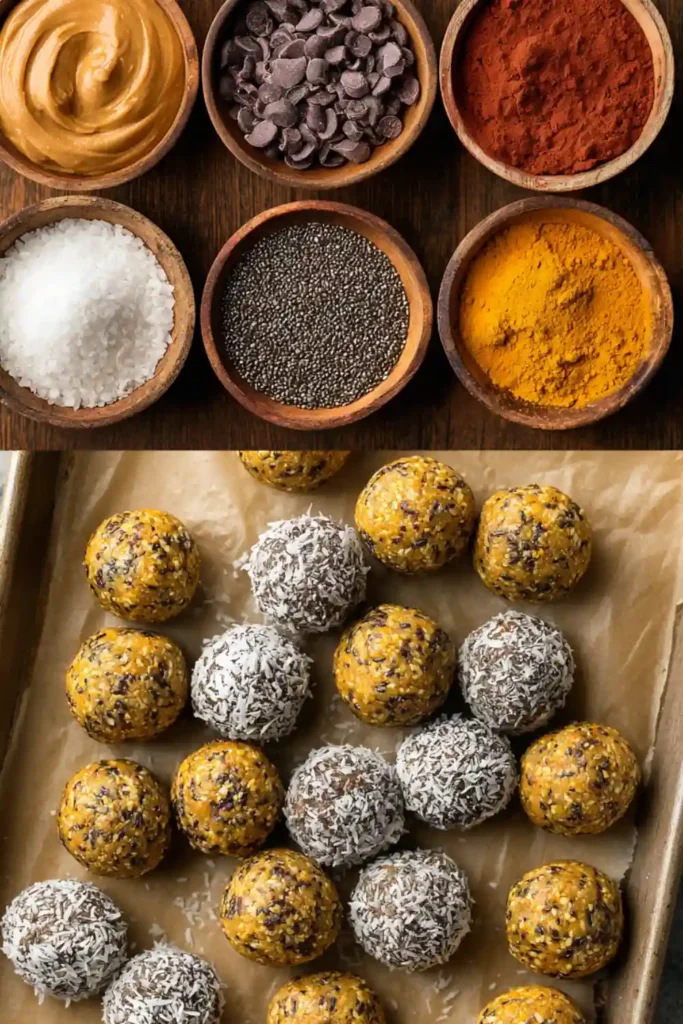 Jar of keto energy bites in rustic kitchen setting